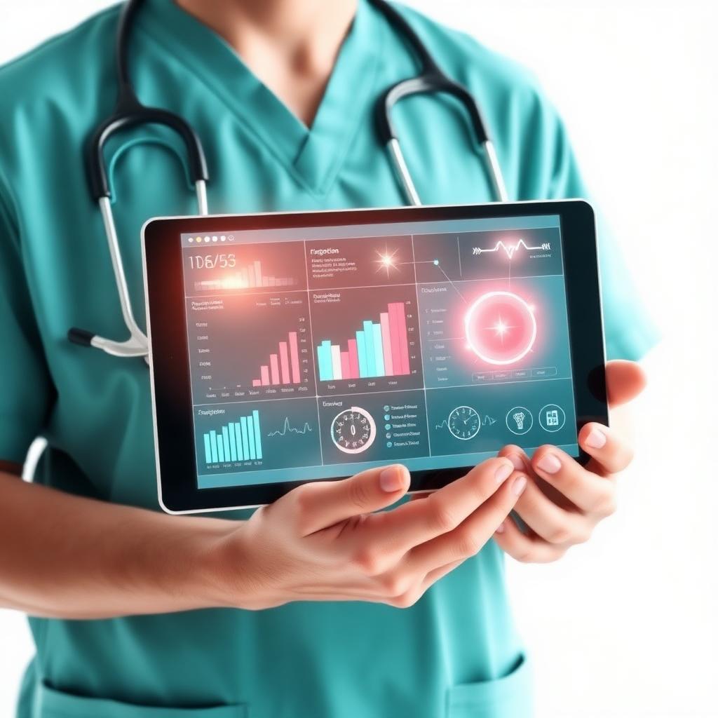 Doctor with digital medical dashboard tablet